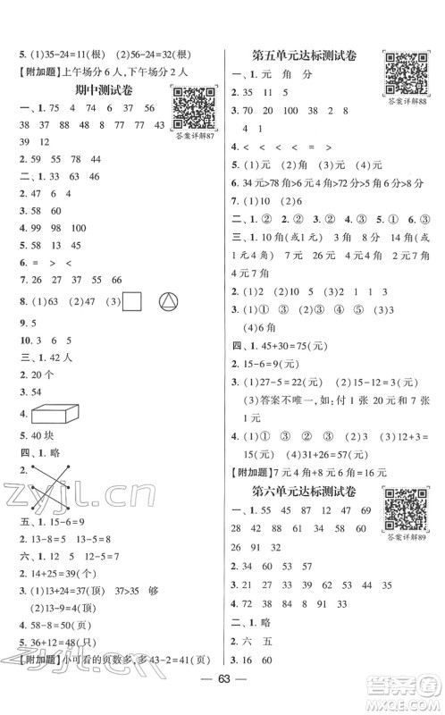 河海大学出版社2022学霸棒棒堂同步提优一年级数学下册SJ苏教版答案