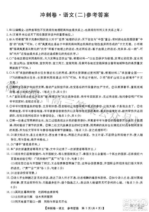 2022年高考冲刺卷二语文试题及答案 2022年高考冲刺卷二语文试题及答案