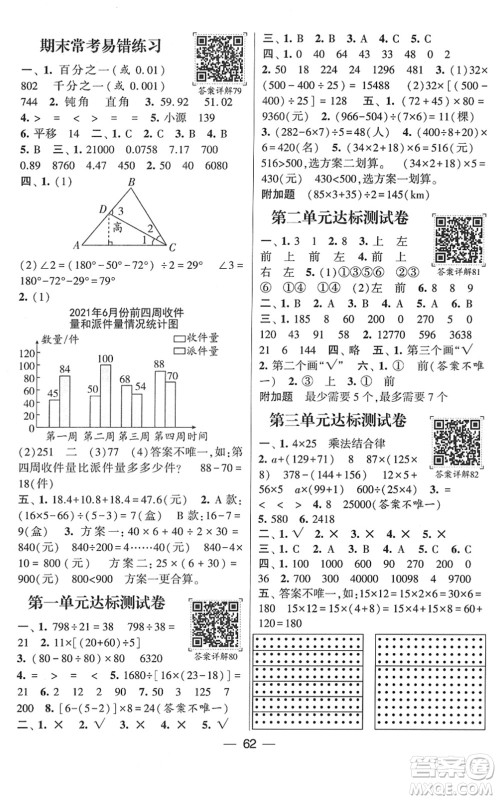 河海大学出版社2022学霸棒棒堂同步提优四年级数学下册RJ人教版答案 河海大学出版社2022学霸棒棒堂同步提优四年级数学下册RJ人教版答案