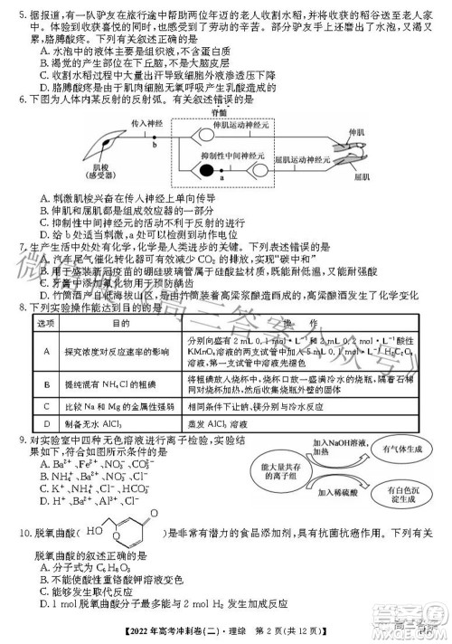 2022年高考冲刺卷二理科综合试题及答案