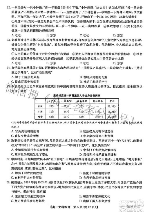 2022九师联盟高三4月质量监测文科综合试题及答案