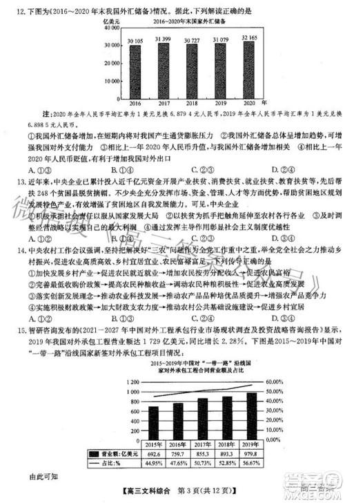 2022九师联盟高三4月质量监测文科综合试题及答案