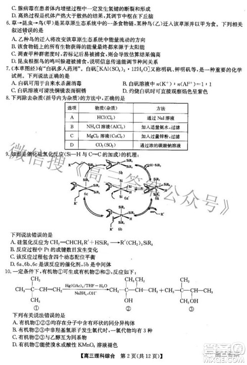 2022九师联盟高三4月质量监测理科综合试题及答案