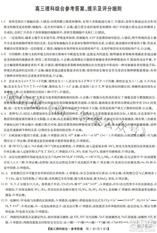 2022九师联盟高三4月质量监测理科综合试题及答案