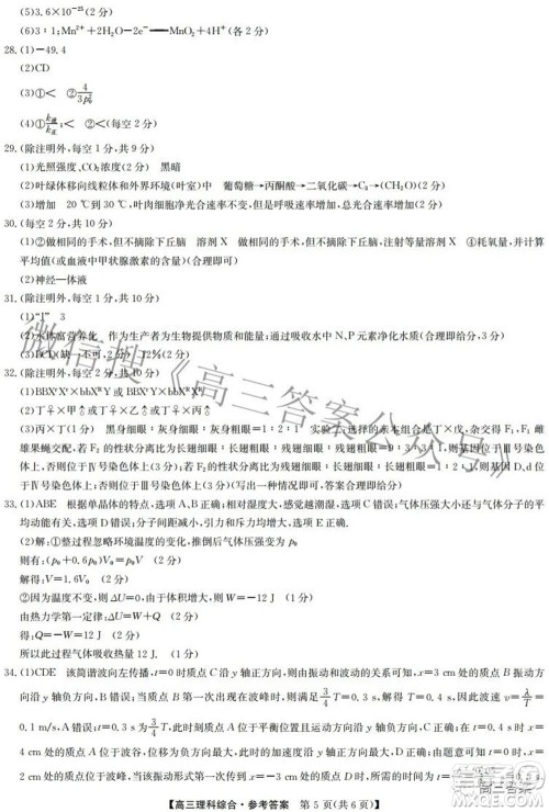 2022九师联盟高三4月质量监测理科综合试题及答案