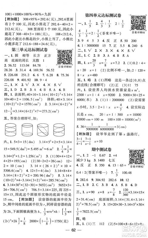 河海大学出版社2022学霸棒棒堂同步提优六年级数学下册RJ人教版答案 河海大学出版社2022学霸棒棒堂同步提优六年级数学下册RJ人教版答案
