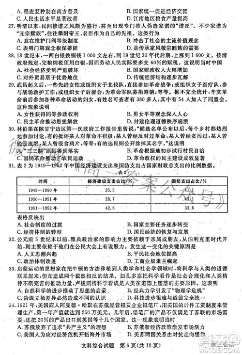 2022年江西省高三教学质量监测卷文科综合试题及答案