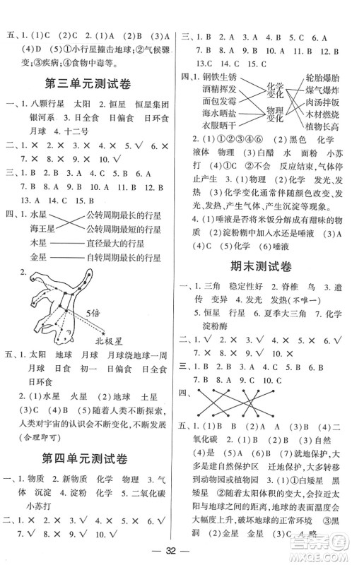 宁夏人民教育出版社2022学霸棒棒堂同步提优六年级科学下册JK教科版答案