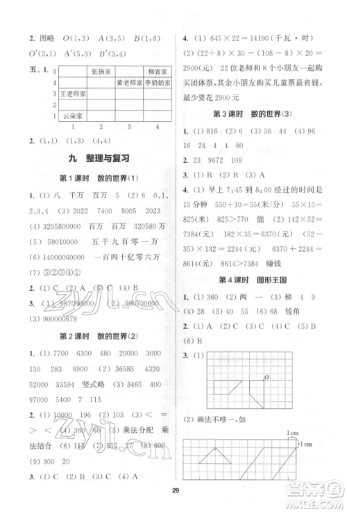 苏州大学出版社2022金钥匙1+1课时作业四年级下册数学江苏版参考答案