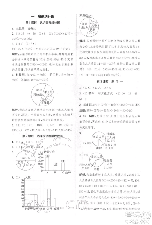 苏州大学出版社2022金钥匙1+1课时作业六年级下册数学江苏版参考答案