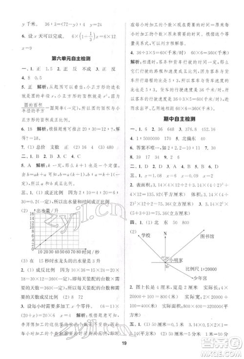 苏州大学出版社2022金钥匙1+1课时作业六年级下册数学江苏版参考答案