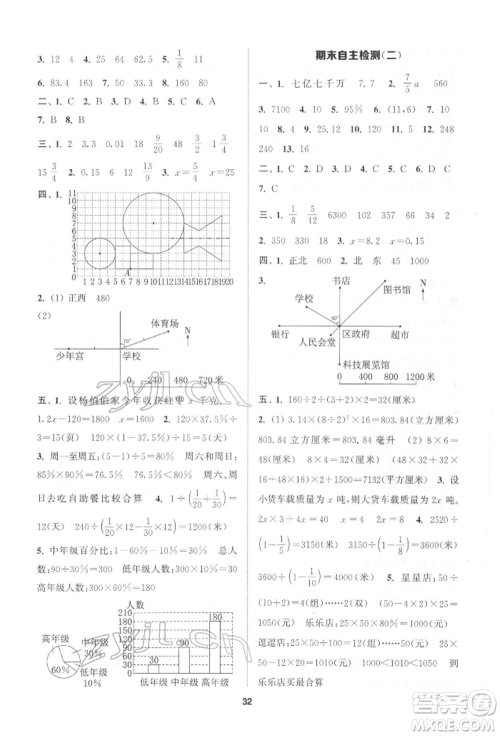 苏州大学出版社2022金钥匙1+1课时作业六年级下册数学江苏版参考答案