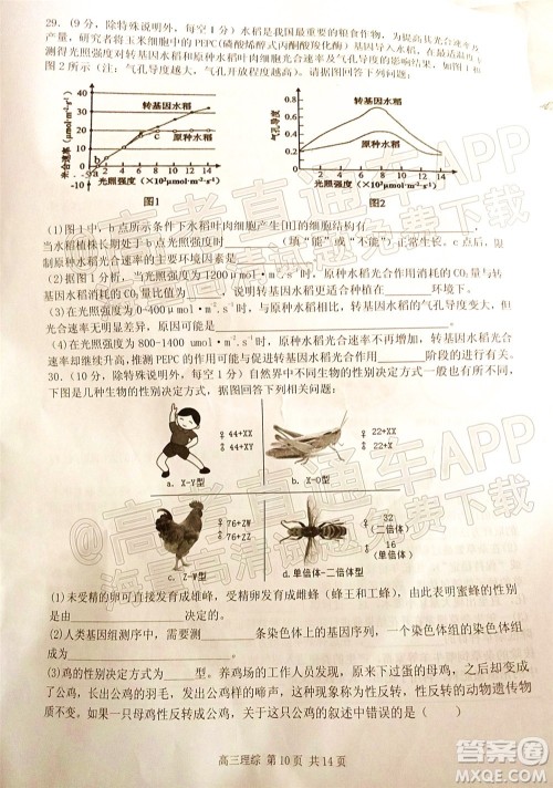 宜春市2022年高三模拟考试理科综合试题及答案