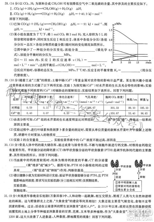 榆林市2021-2022年度第三次模拟考试高三理科综合试题及答案