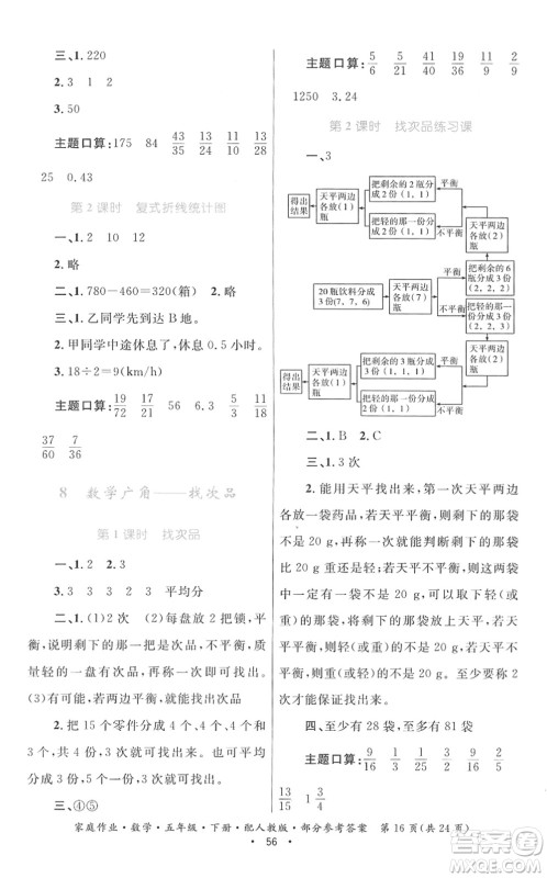 贵州人民出版社2022家庭作业五年级数学下册人教版答案