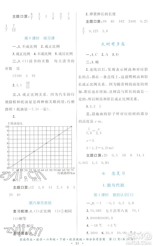贵州人民出版社2022家庭作业六年级数学下册苏教版答案