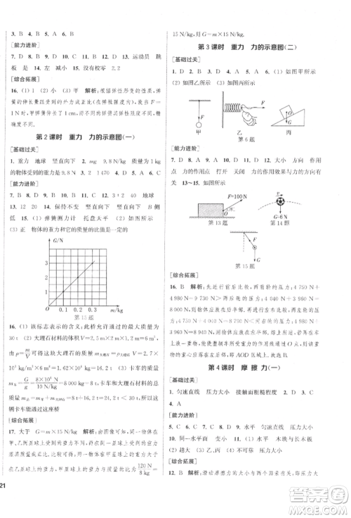 苏州大学出版社2022金钥匙1+1课时作业目标检测八年级下册物理江苏版盐城专版参考答案