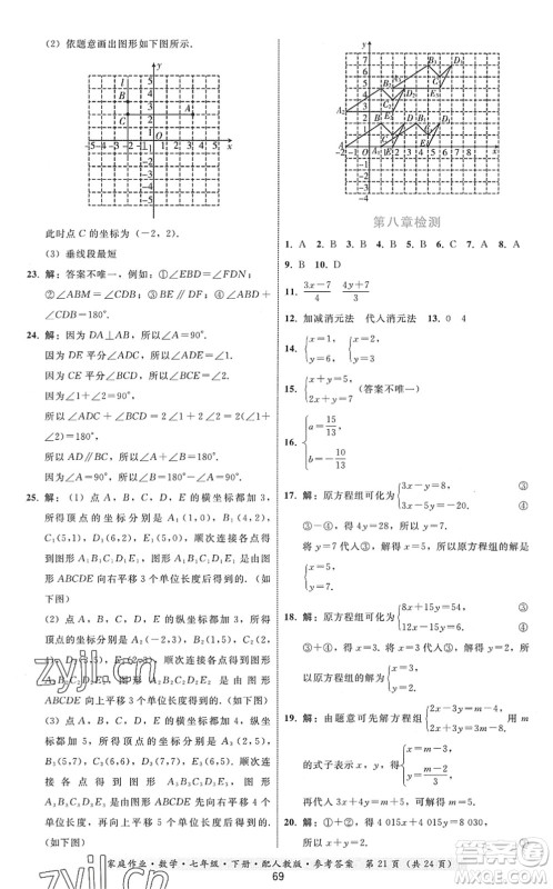 贵州科技出版社2022家庭作业七年级数学下册人教版答案