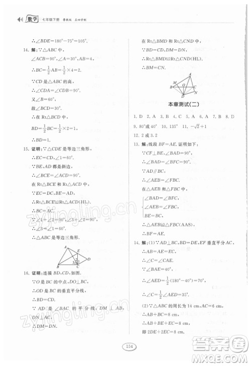 山东科学技术出版社2022初中同步练习册数学七年级下册鲁教版答案