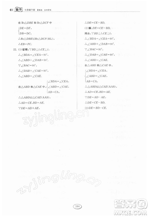 山东科学技术出版社2022初中同步练习册数学七年级下册鲁教版答案