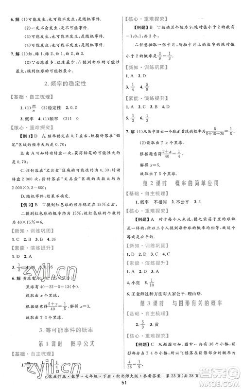 贵州人民出版社2022家庭作业七年级数学下册北师大版答案