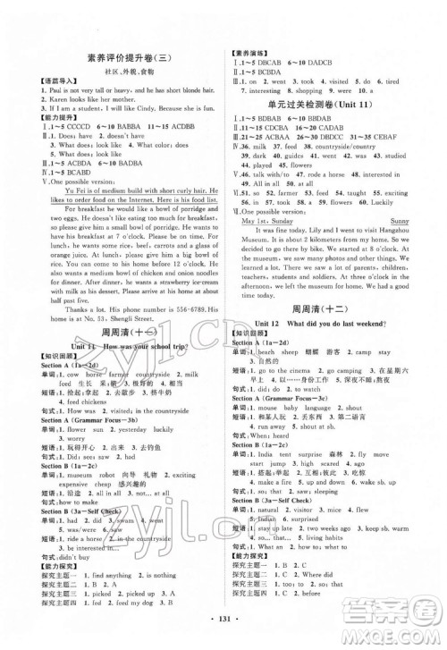 山东教育出版社2022初中同步练习册分层卷英语七年级下册人教版答案