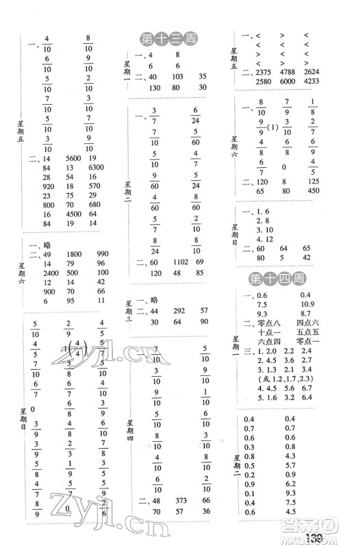 宁夏人民教育出版社2022经纶学典口算达人三年级数学下册江苏国标版答案