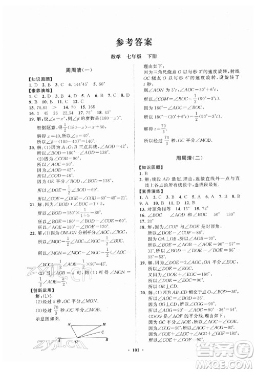 山东教育出版社2022初中同步练习册分层卷数学七年级下册青岛版答案