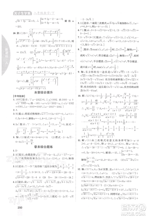 吉林人民出版社2022尖子生学案八年级下册数学人教版参考答案