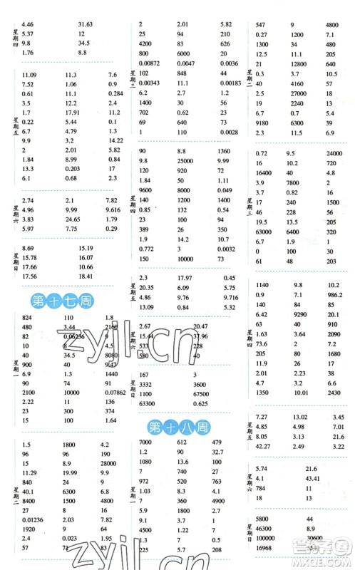 宁夏人民教育出版社2022经纶学典口算达人四年级数学下册QD青岛版答案