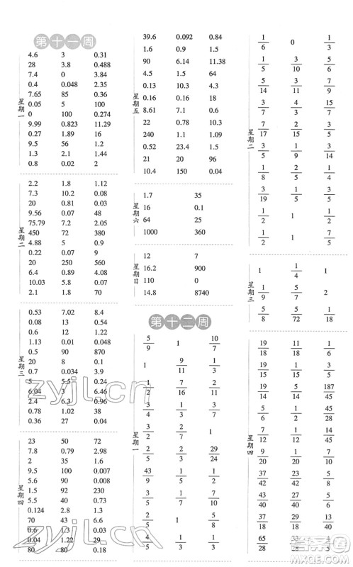 宁夏人民教育出版社2022经纶学典口算达人五年级数学下册RJ人教版答案