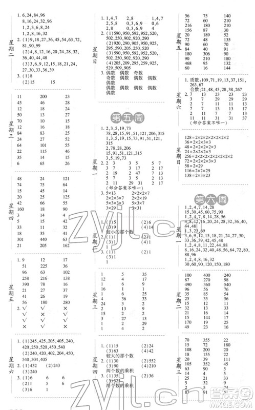 宁夏人民教育出版社2022经纶学典口算达人五年级数学下册江苏国标版答案