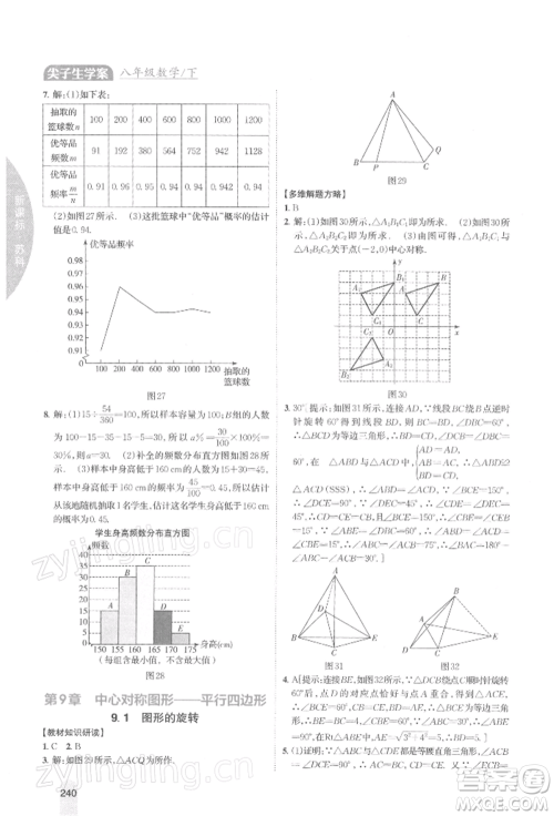 吉林人民出版社2022尖子生学案八年级下册数学苏科版参考答案 吉林人民出版社2022尖子生学案八年级下册数学苏科版参考答案