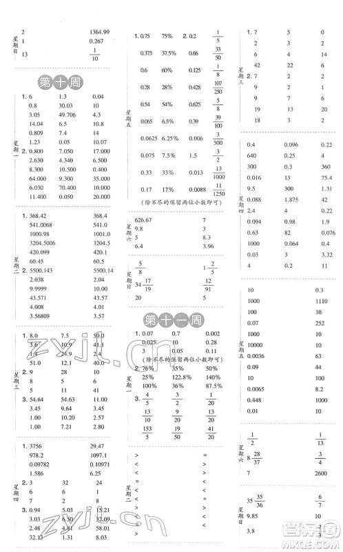 宁夏人民教育出版社2022经纶学典口算达人六年级数学下册BS北师版答案