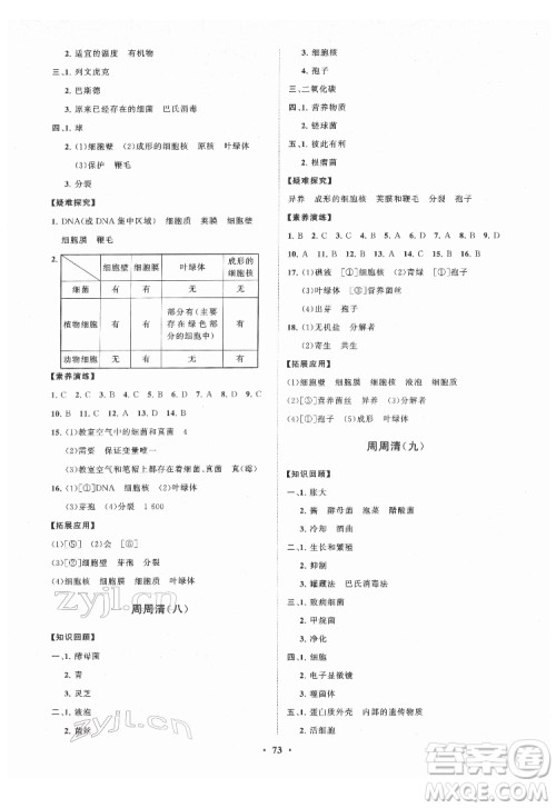 山东教育出版社2022初中同步练习册分层卷生物学七年级下册五四制鲁科版答案
