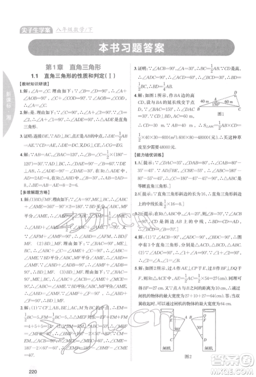 吉林人民出版社2022尖子生学案八年级下册数学湘教版参考答案