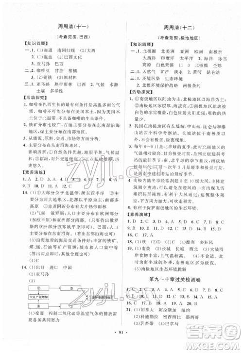 山东教育出版社2022初中同步练习册分层卷地理七年级下册人教版答案