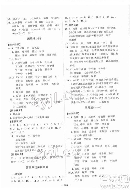 山东教育出版社2022初中同步练习册分层卷生物学七年级下册人教版答案 山东教育出版社2022初中同步练习册分层卷生物学七年级下册人教版答案