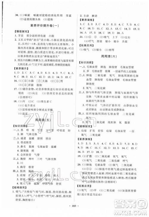 山东教育出版社2022初中同步练习册分层卷生物学七年级下册人教版答案 山东教育出版社2022初中同步练习册分层卷生物学七年级下册人教版答案