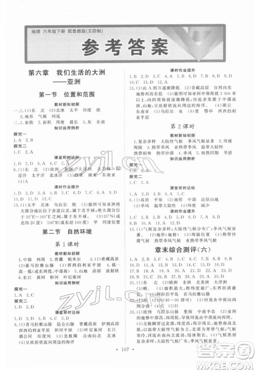山东人民出版社2022初中同步练习册地理六年级下册五四制鲁教版答案 山东人民出版社2022初中同步练习册地理六年级下册五四制鲁教版答案