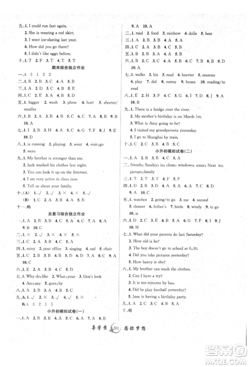 长江少年儿童出版社2022优质课堂导学案六年级下册英语人教版参考答案