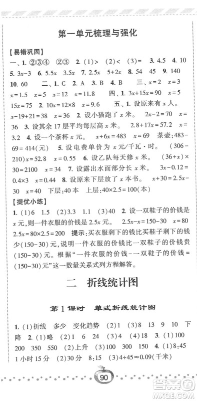 宁夏人民教育出版社2022经纶学典课时作业五年级数学下册江苏国标版答案