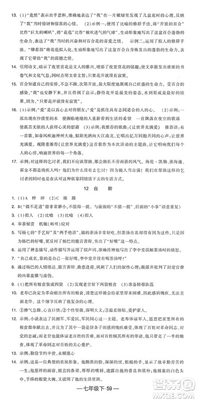 宁夏人民教育出版社2022学霸课时作业七年级语文下册部编版答案