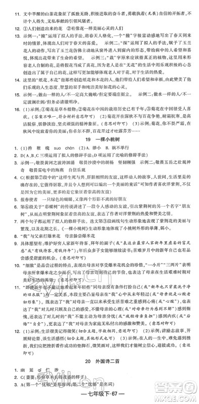 宁夏人民教育出版社2022学霸课时作业七年级语文下册部编版答案