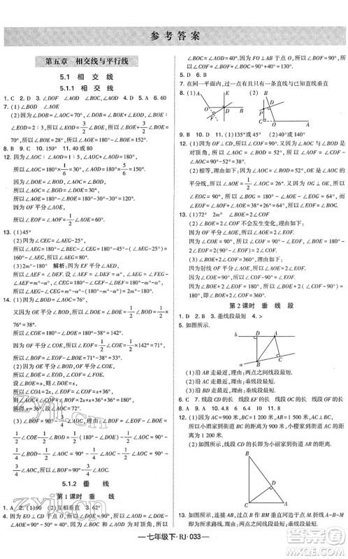 宁夏人民教育出版社2022学霸课时作业七年级数学下册RJ人教版答案
