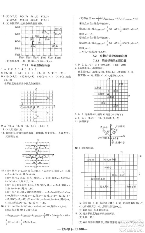 宁夏人民教育出版社2022学霸课时作业七年级数学下册RJ人教版答案