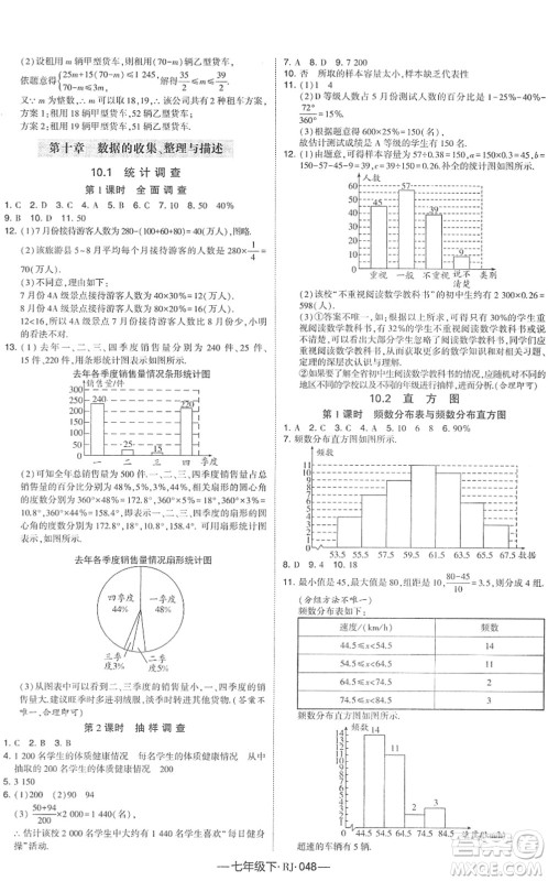 宁夏人民教育出版社2022学霸课时作业七年级数学下册RJ人教版答案