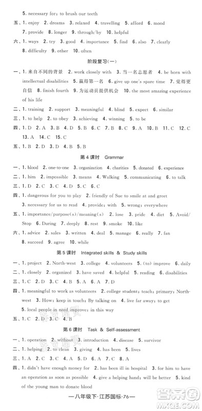 宁夏人民教育出版社2022学霸课时作业八年级英语下册江苏国标版答案