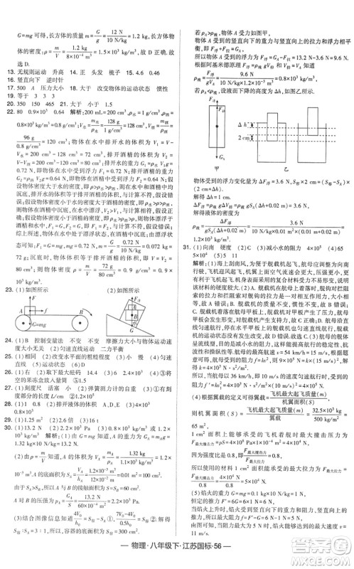 宁夏人民教育出版社2022学霸课时作业八年级物理下册江苏国标版答案