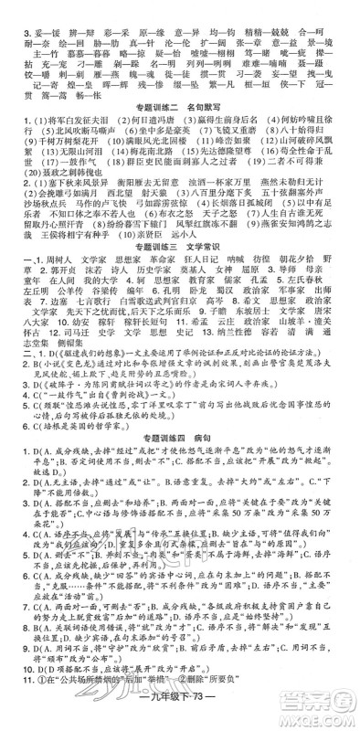 宁夏人民教育出版社2022学霸课时作业九年级语文下册部编版答案